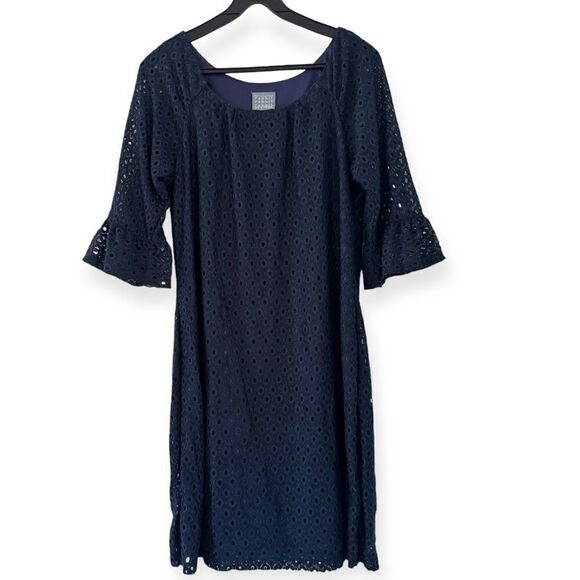 Rabbit Rabbit Rabbit Designs Navy Lace Crochet Ruffle Dress Size Large - Picture 1 of 5